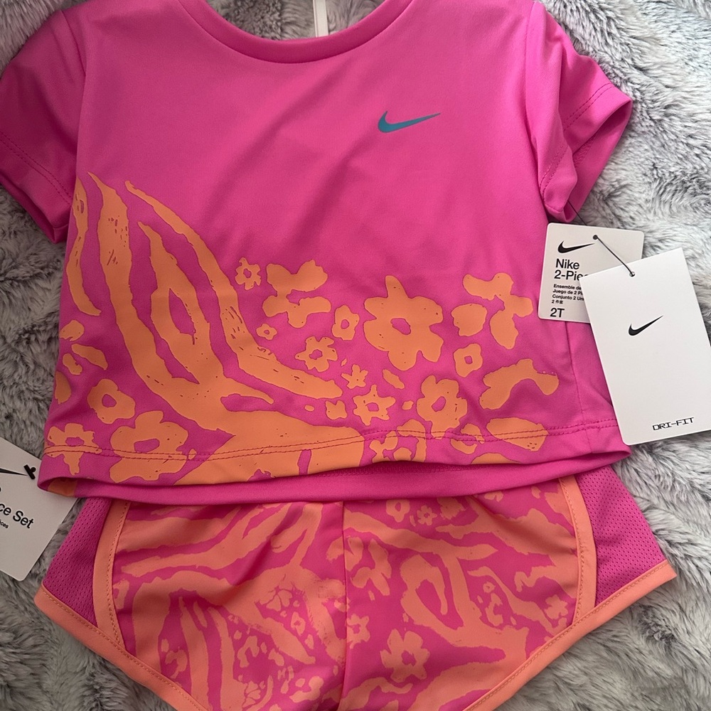 Nike Pink and Orange Floral Toddler Set